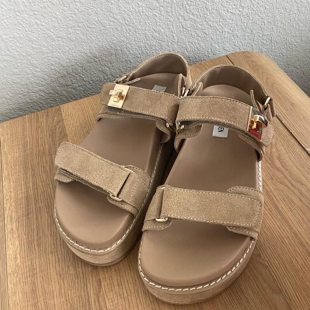 Steve Madden Tan Sandals with Gold Accents